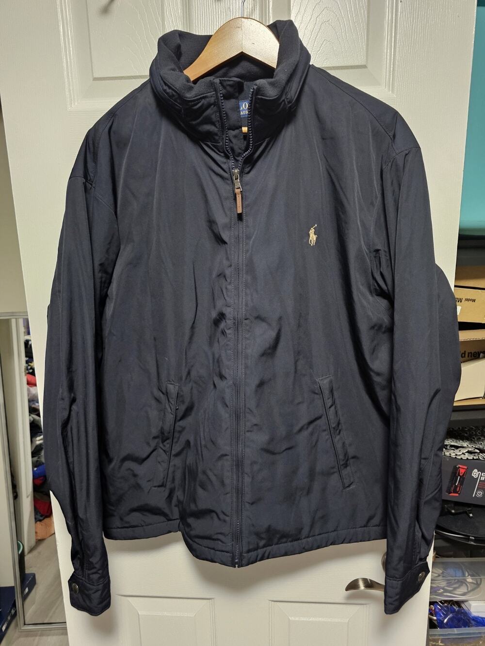 Polo Ralph Lauren Fleece Lined Black Jacket Packable Hood Men’s Size XL